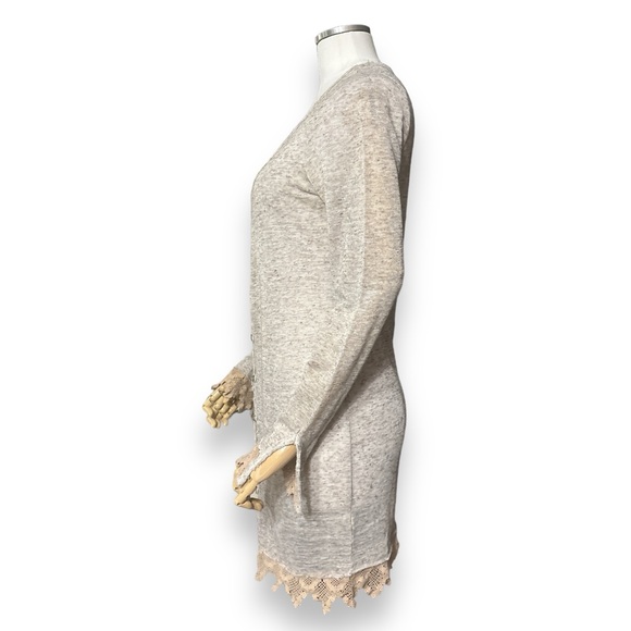 FREE PEOPLE Linen Blend Slub Knit Maxi Cardigan Crochet Lace Trim - Picture 4 of 9